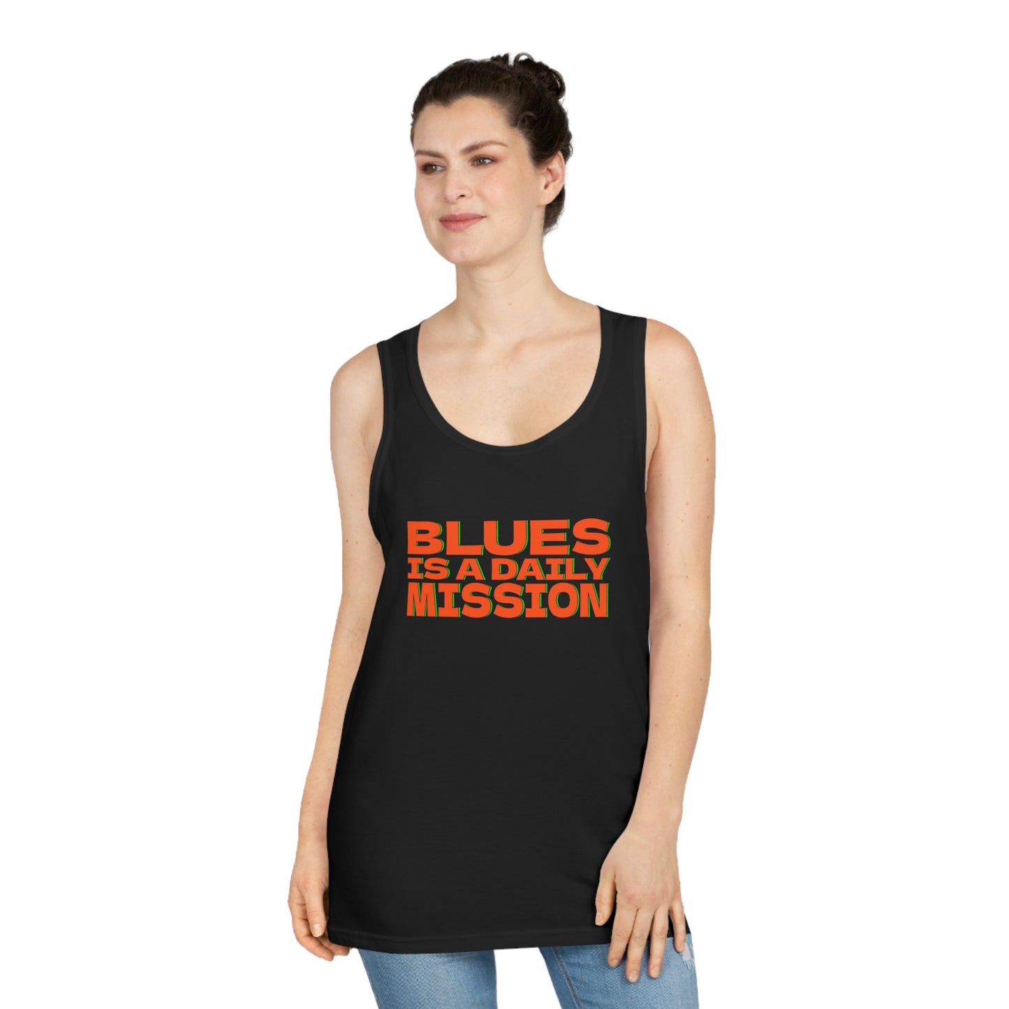 Canotta - Tank Top 'Blues Is a Daily Mission' Graphic Tee - Casual Summer Wear for Blues Lovers