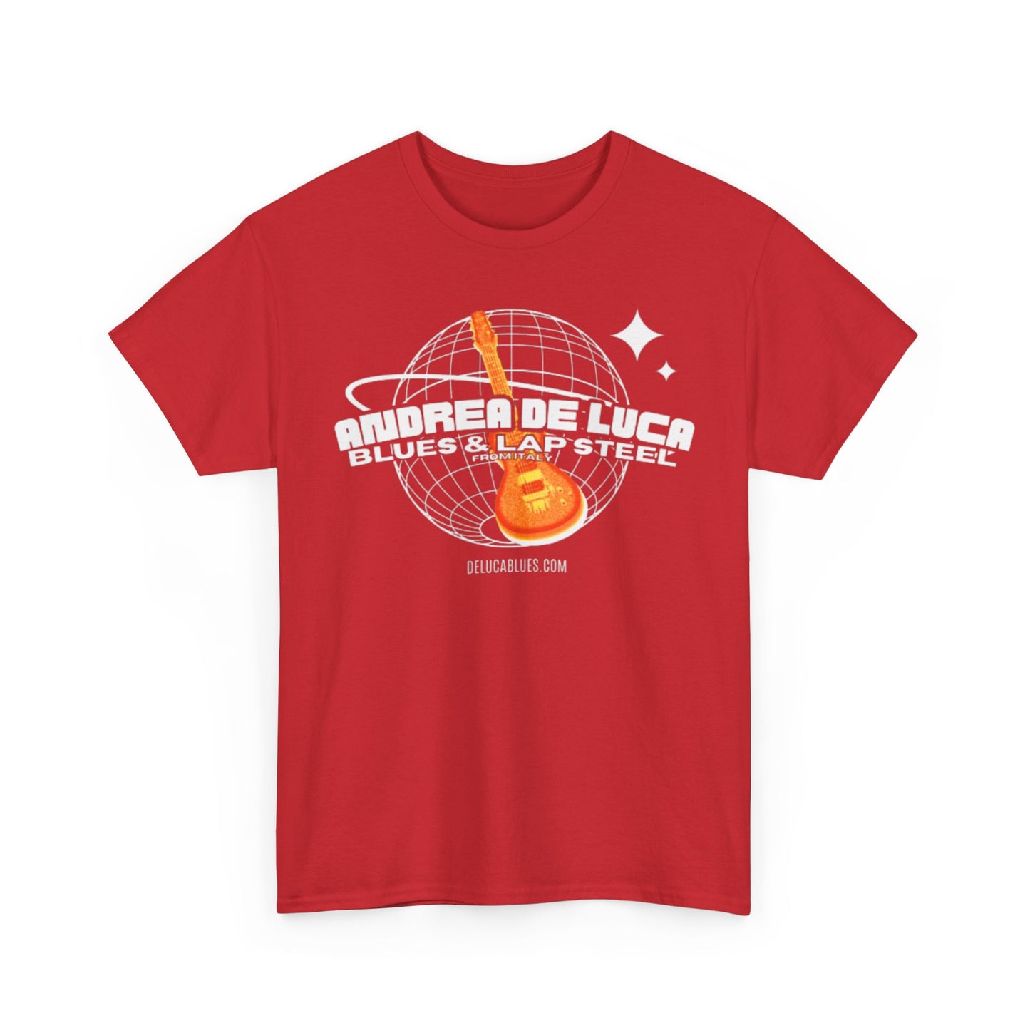 Guitar Globe Tee — Retro Orange Electric Guitar Graphic