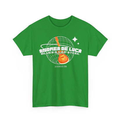 Guitar Globe Tee — Retro Orange Electric Guitar Graphic