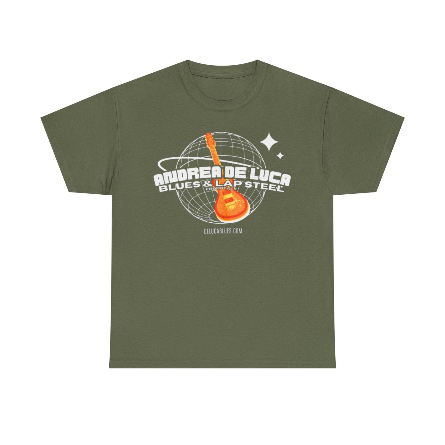 Guitar Globe Tee — Retro Orange Electric Guitar Graphic
