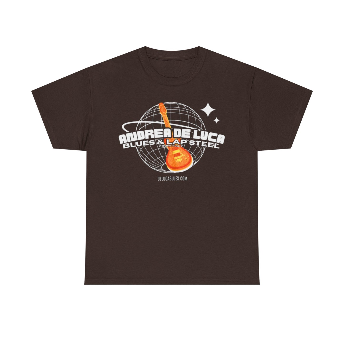 Guitar Globe Tee — Retro Orange Electric Guitar Graphic