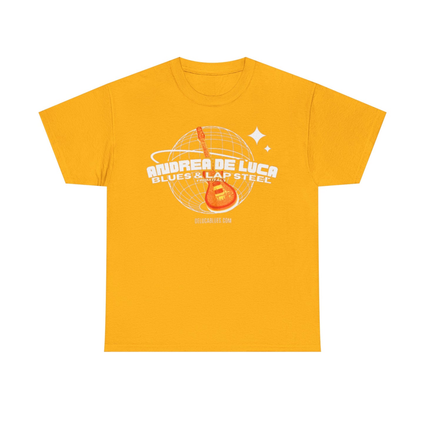 Guitar Globe Tee — Retro Orange Electric Guitar Graphic