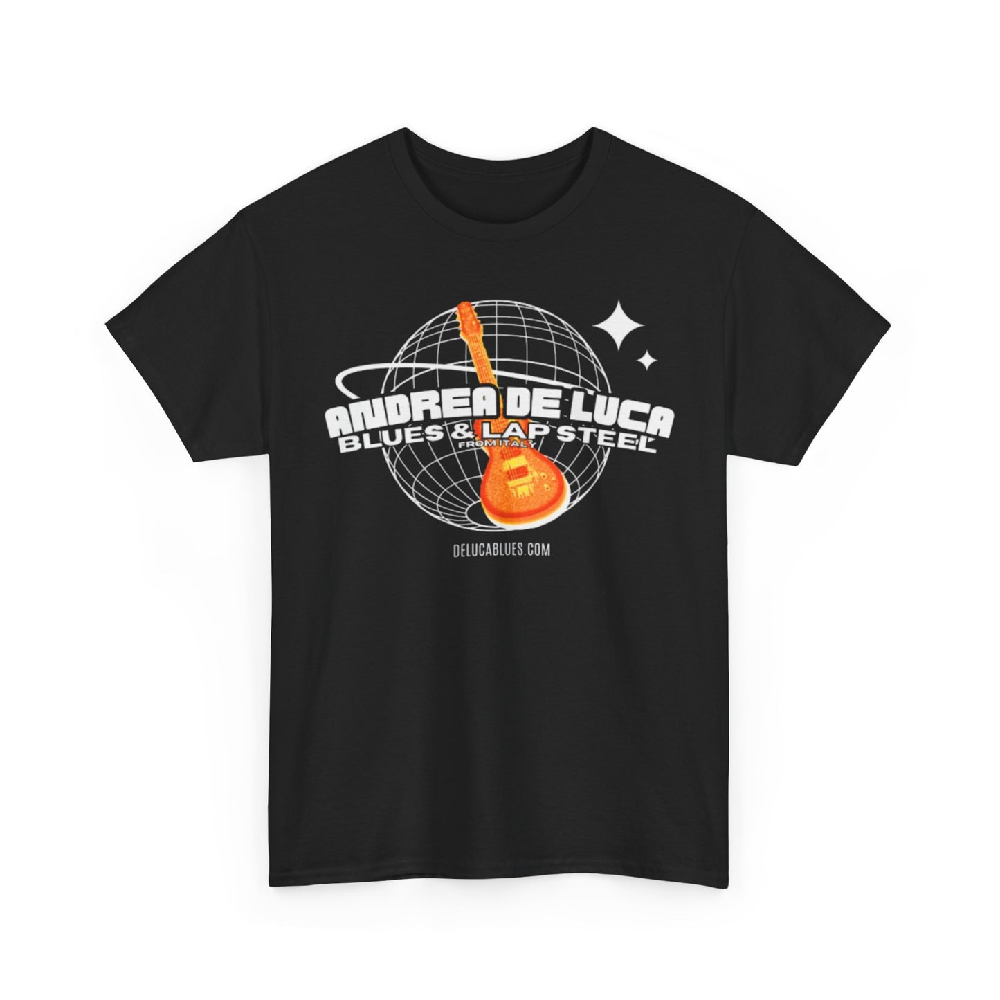 Guitar Globe Tee — Retro Orange Electric Guitar Graphic