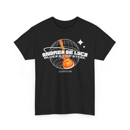 Guitar Globe Tee — Retro Orange Electric Guitar Graphic
