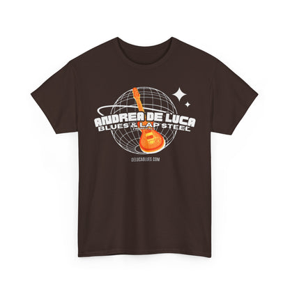 Guitar Globe Tee — Retro Orange Electric Guitar Graphic