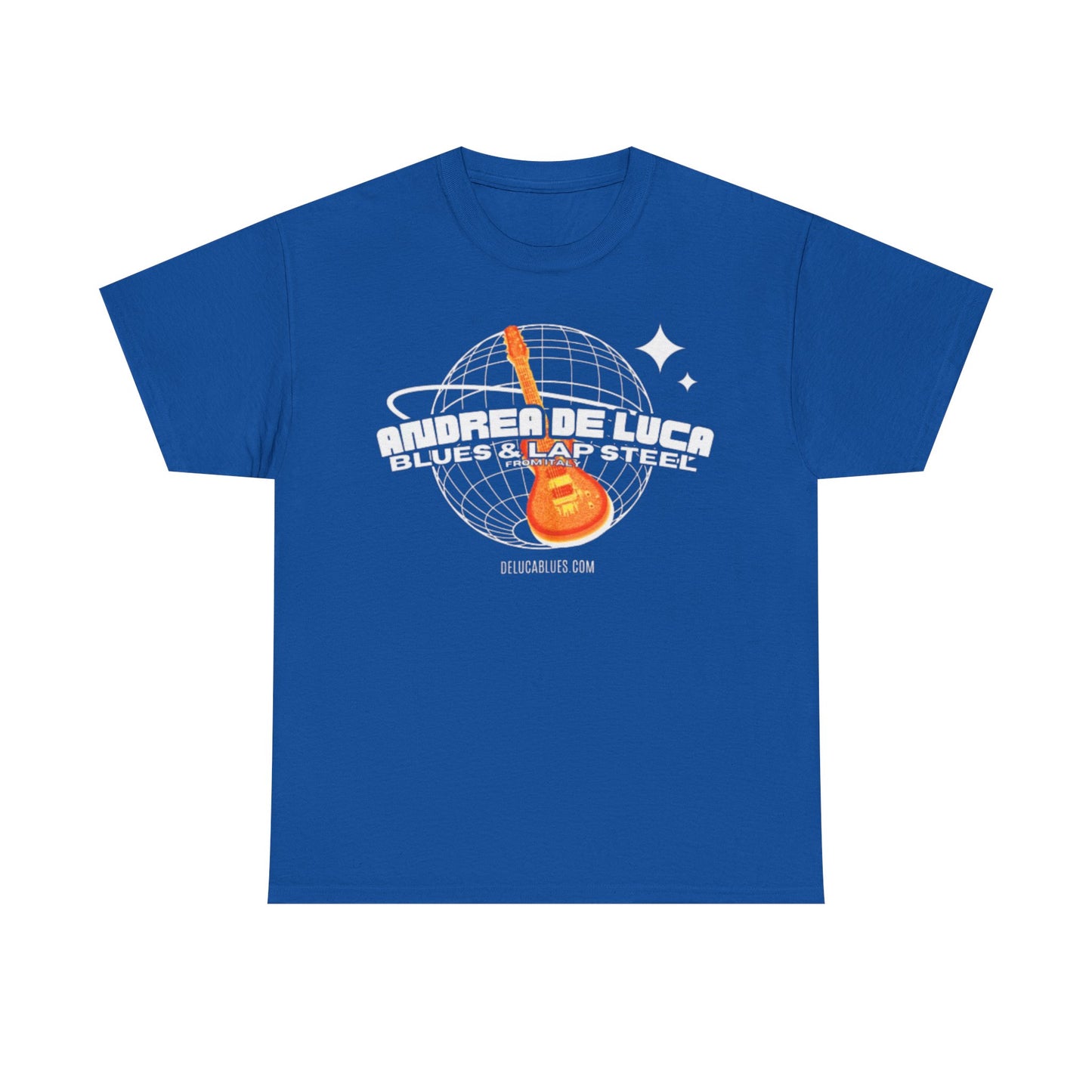 Guitar Globe Tee — Retro Orange Electric Guitar Graphic