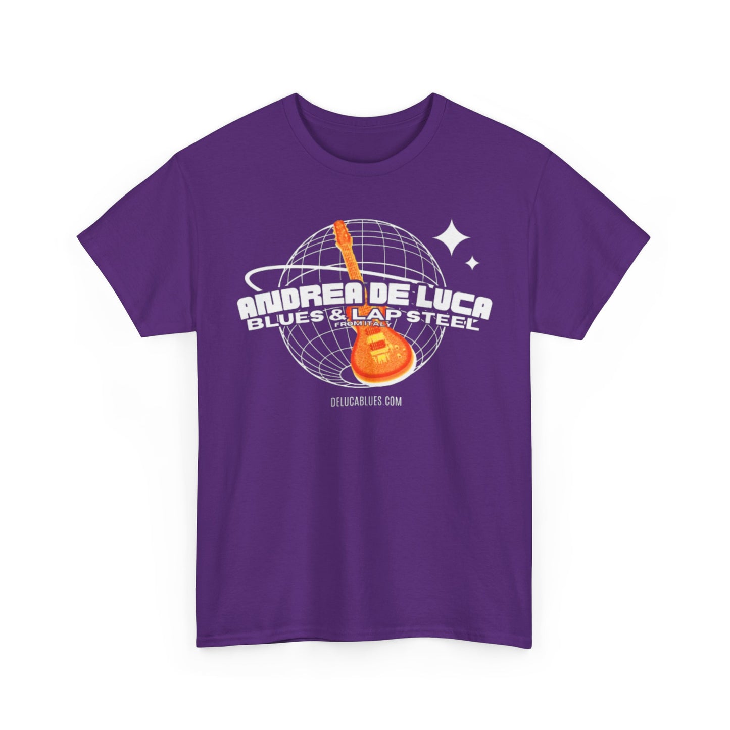 Guitar Globe Tee — Retro Orange Electric Guitar Graphic