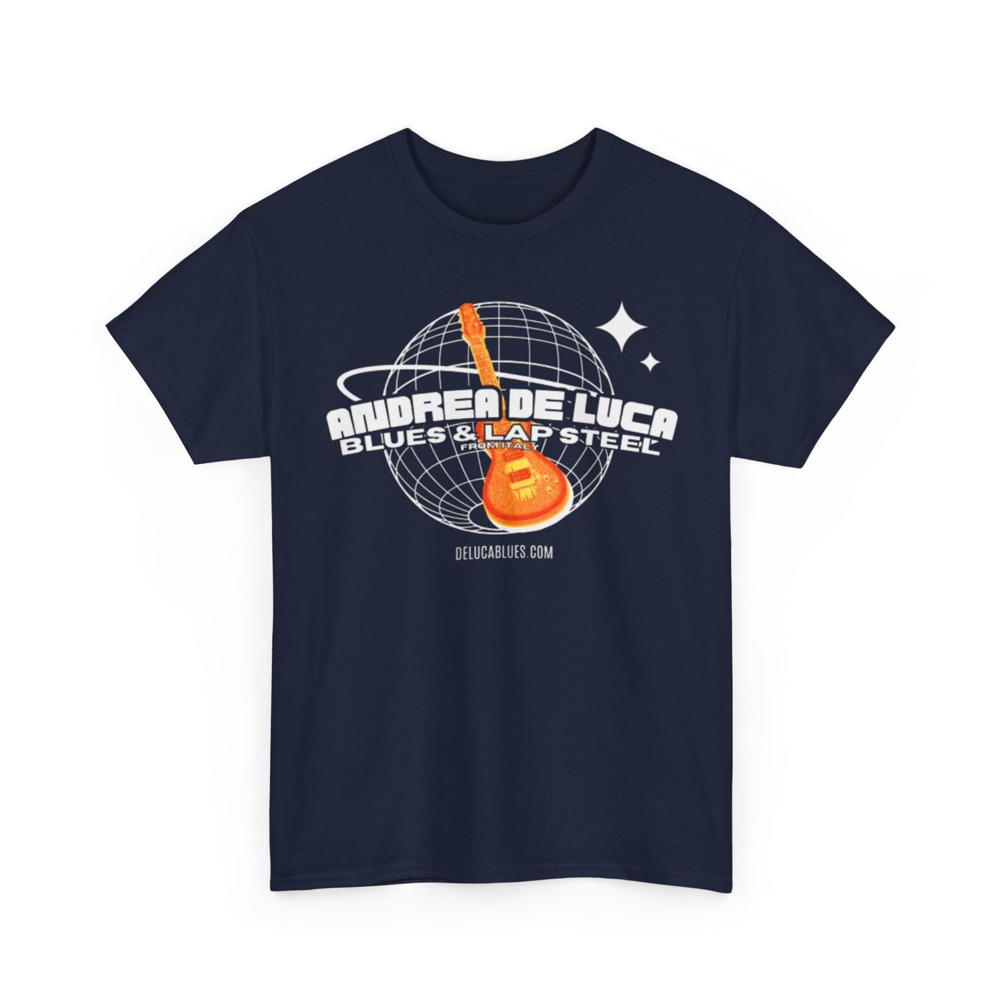 Guitar Globe Tee — Retro Orange Electric Guitar Graphic