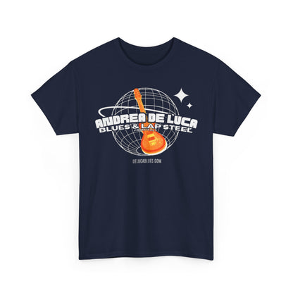 Guitar Globe Tee — Retro Orange Electric Guitar Graphic
