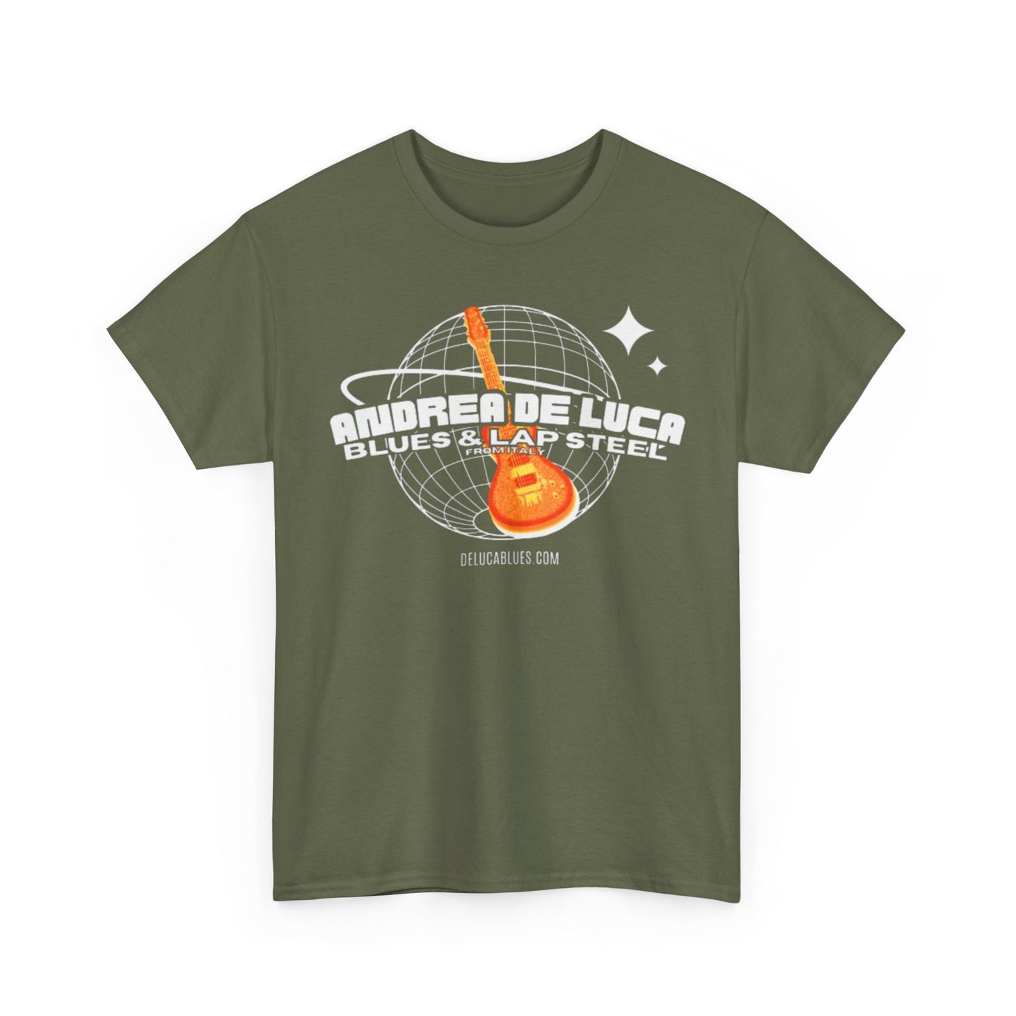 Guitar Globe Tee — Retro Orange Electric Guitar Graphic
