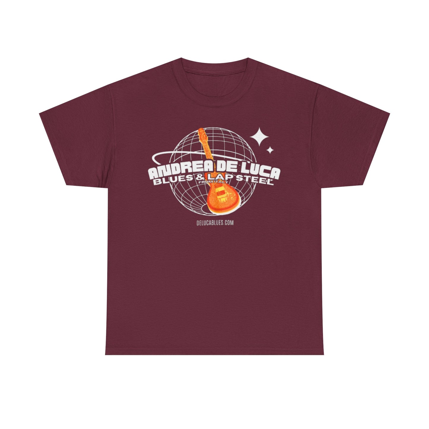Guitar Globe Tee — Retro Orange Electric Guitar Graphic