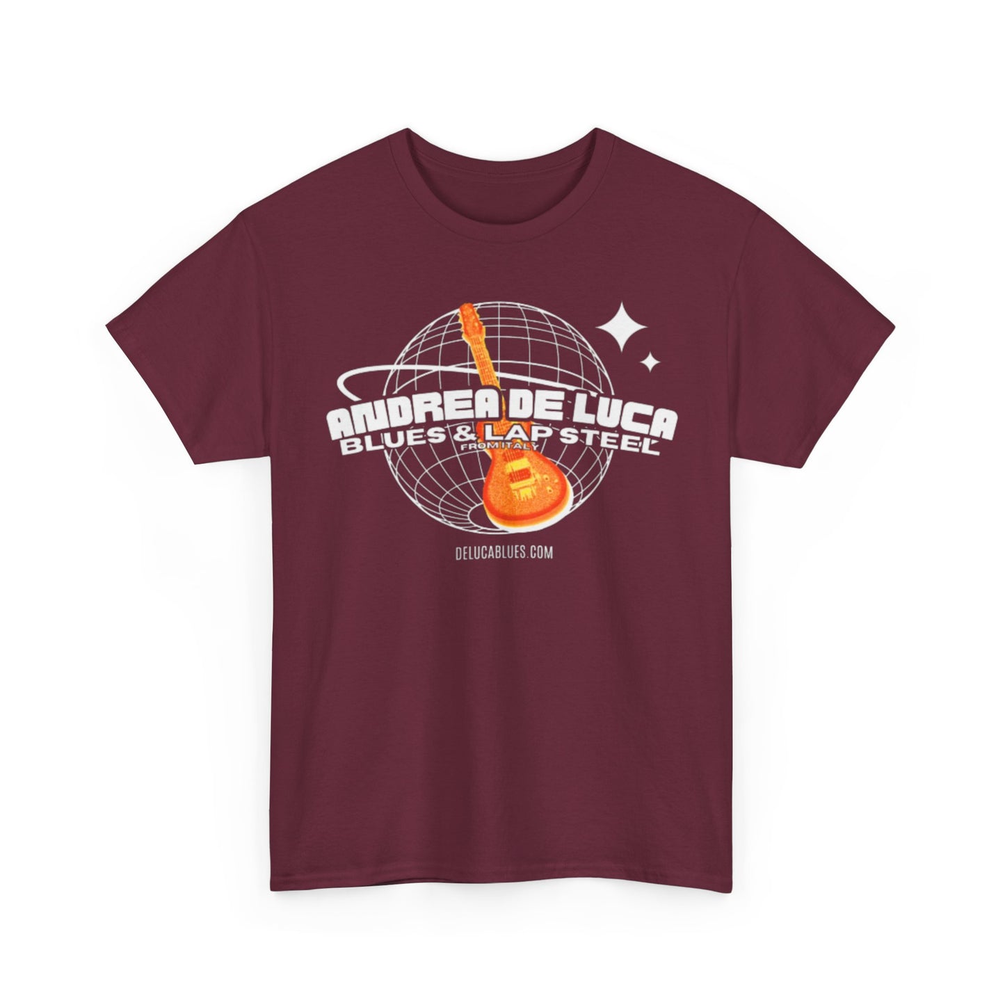 Guitar Globe Tee — Retro Orange Electric Guitar Graphic