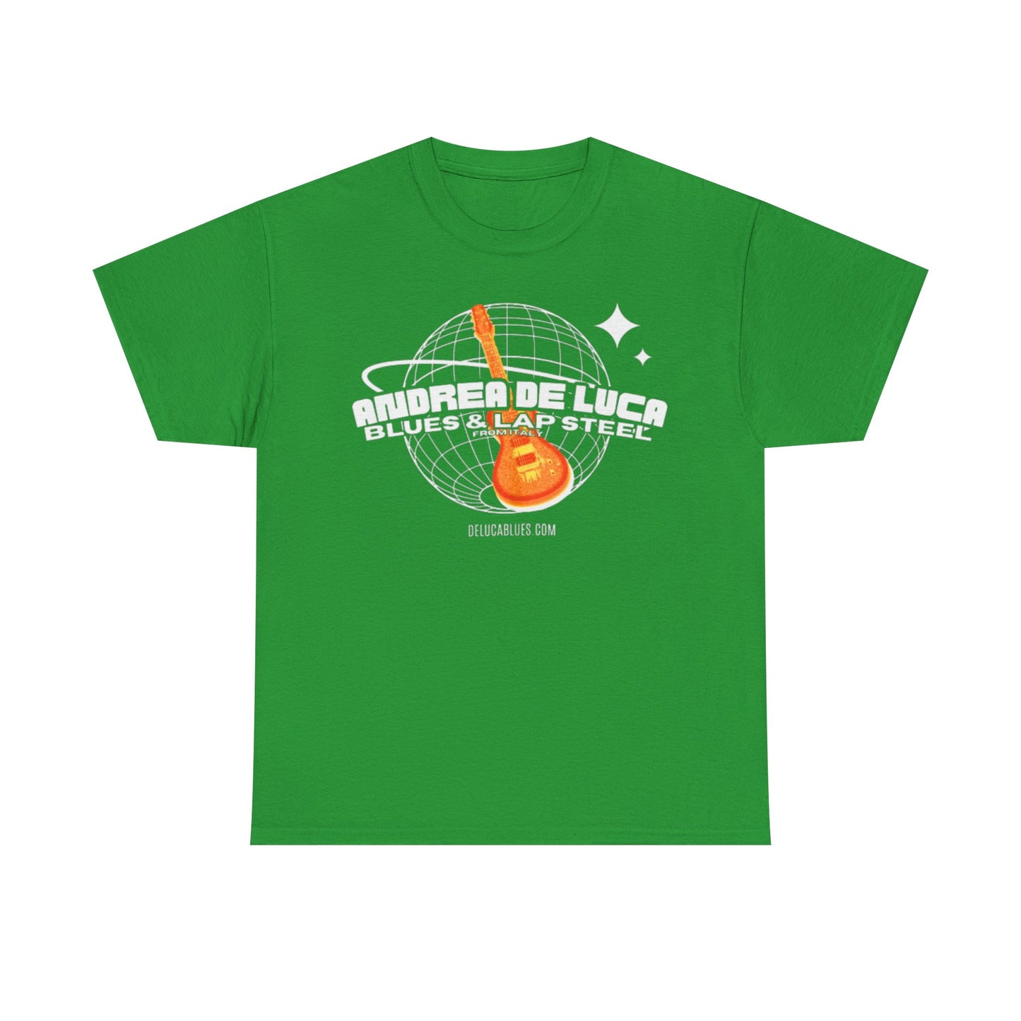 Guitar Globe Tee — Retro Orange Electric Guitar Graphic