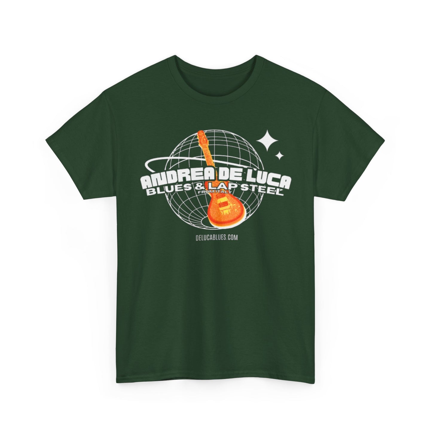 Guitar Globe Tee — Retro Orange Electric Guitar Graphic