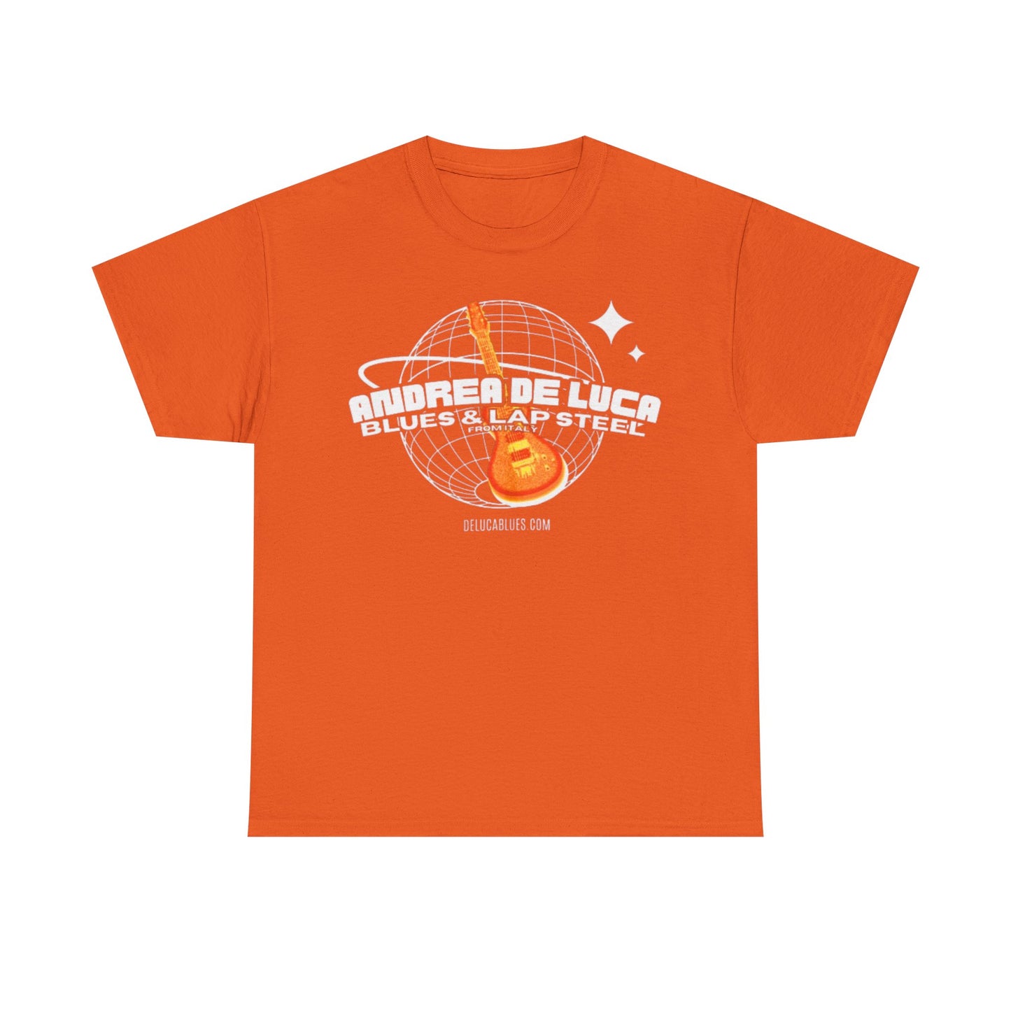 Guitar Globe Tee — Retro Orange Electric Guitar Graphic