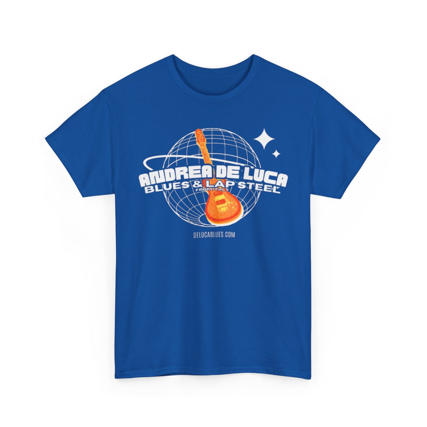Guitar Globe Tee — Retro Orange Electric Guitar Graphic