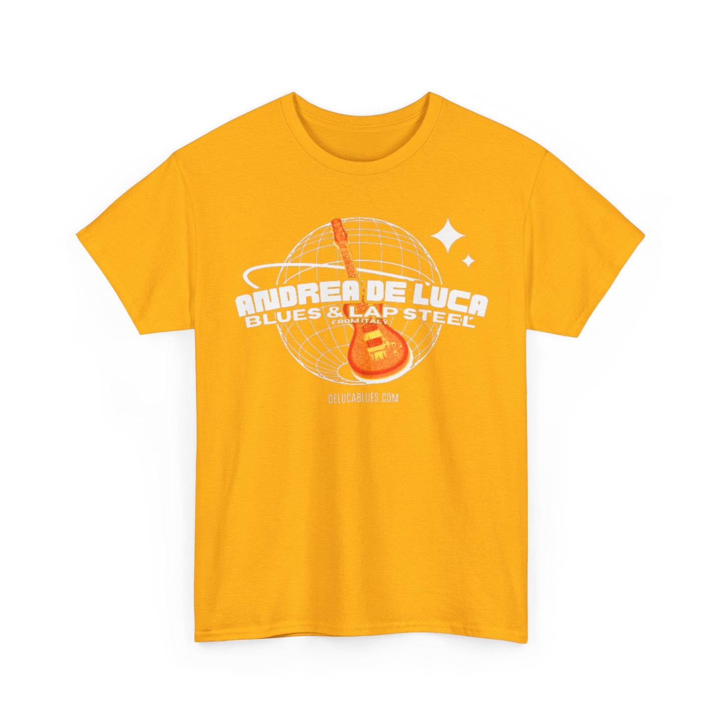 Guitar Globe Tee — Retro Orange Electric Guitar Graphic
