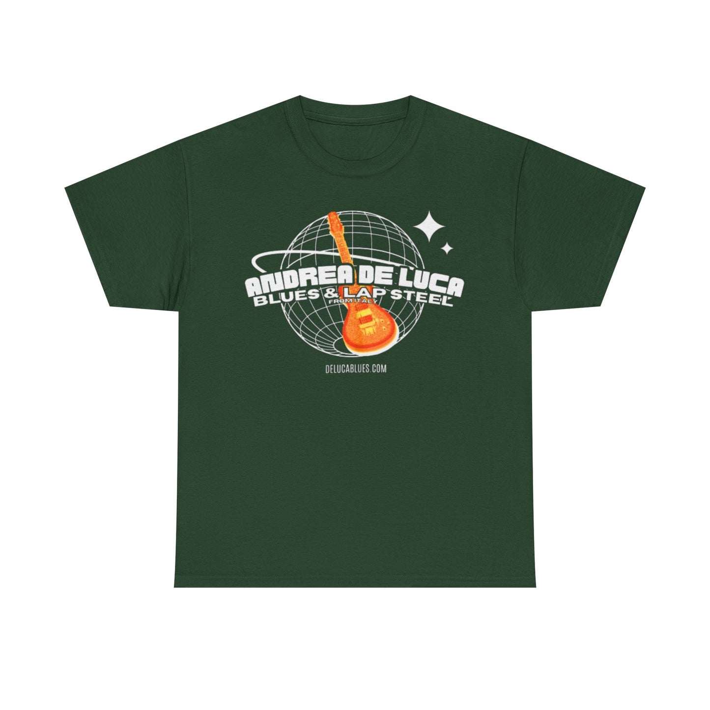 Guitar Globe Tee — Retro Orange Electric Guitar Graphic
