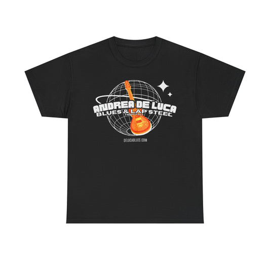 Guitar Globe Tee — Retro Orange Electric Guitar Graphic